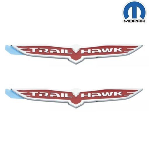 Set of 2 Jeep Grand & Cherokee Chrome & Red Wing Trailhawk Emblems Mopar 14-2023