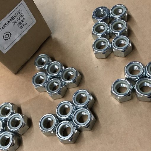 (50Pcs) M16 X 2 NYLON INSERT LOCK NUTS, CLASS 8, ZINC PLATED, METRIC DIN 985