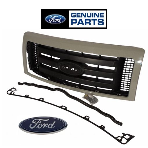 2009-2014 FORD F150 3-BAR BLACK MESH W PAINTABLE SURROUND GRILLE+EMBLEM OEM NEW