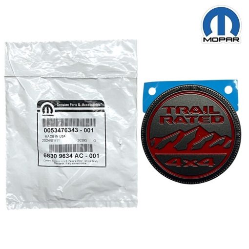 OEM MOPAR 2018-2025 WRANGLER GLADIATOR RED TRAIL RATED 4X4 FENDER EMBLEM BADGE