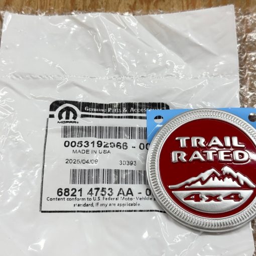 RED TRAIL RATED 4x4 BADGE EMBLEM 2013-2018 JEEP WARNGLER RUBICON OEM 68214753AA