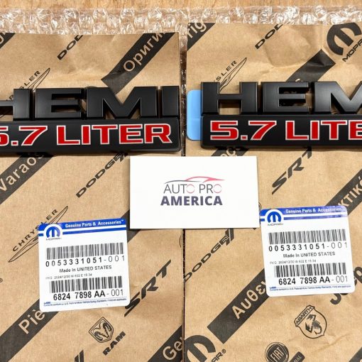 5.7L HEMI EMBLEMS for 15-24 RAM 1500 2500 3500 4500 5500 BLACK&RED OEM MOPAR SET
