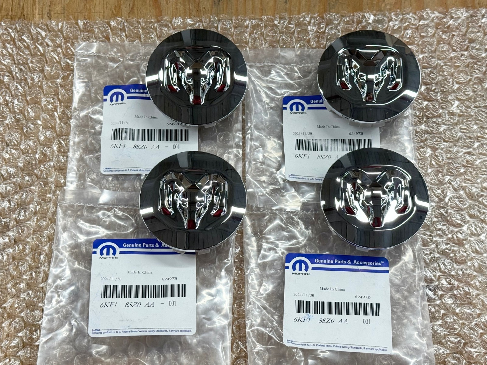 CHROME CENTER CAPS for 2019-2026 RAM 1500 & PROMASTER OEM MOPAR 6KF18SZ0AA