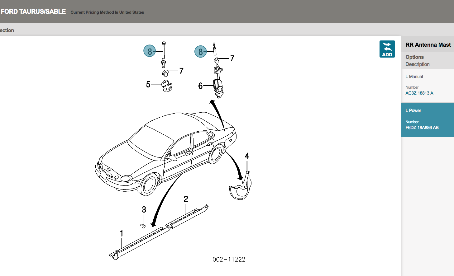 1996-2007 Ford Taurus Sable 0.40” Diam. Power Antenna Mast F6DZ18A886AB OEM NEW