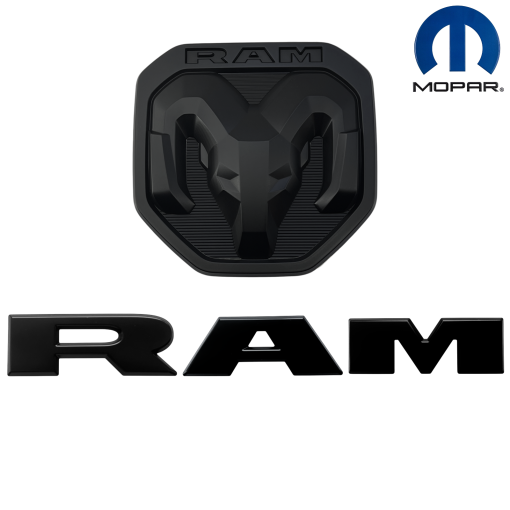 2019-2026 RAM 1500 FRONT & TAILGATE EMBLEM MATTE BLACK OEM MOPAR GENUINE SET