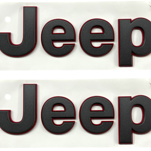 FENDER BADGE EMBLEMS GRAY W/RED OUTLINE 18-2025 JEEP WRANGLER GLADIATOR OEM SET
